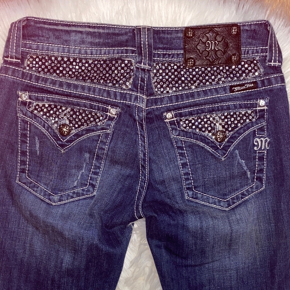 Miss Me 28 Bootcut Diamond studded Distressed Dark Wash Women’s Jeans